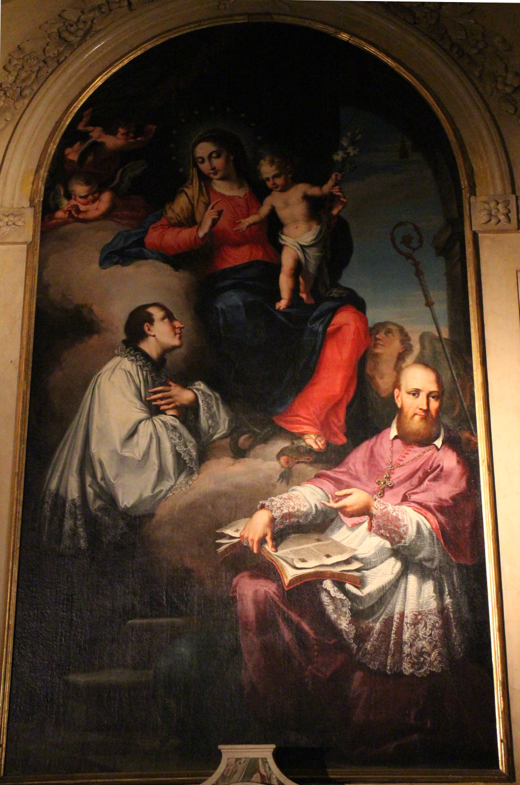 Madonna con Bambino in gloria con san Luigi Gonzaga e san Francesco di Sales (pala d'altare) - ambito veronese (sec. XVIII)