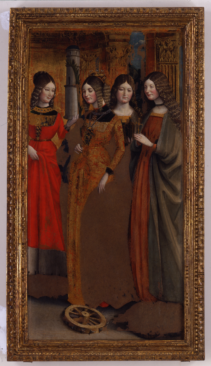 Santa Barbara, Santa Caterina d’Alessandria, Santa Maria Maddalena e Santa Margherita d’Antiochia (dipinto, opera isolata) di Spanzotti Giovanni Martino (ultimo quarto sec. XV)