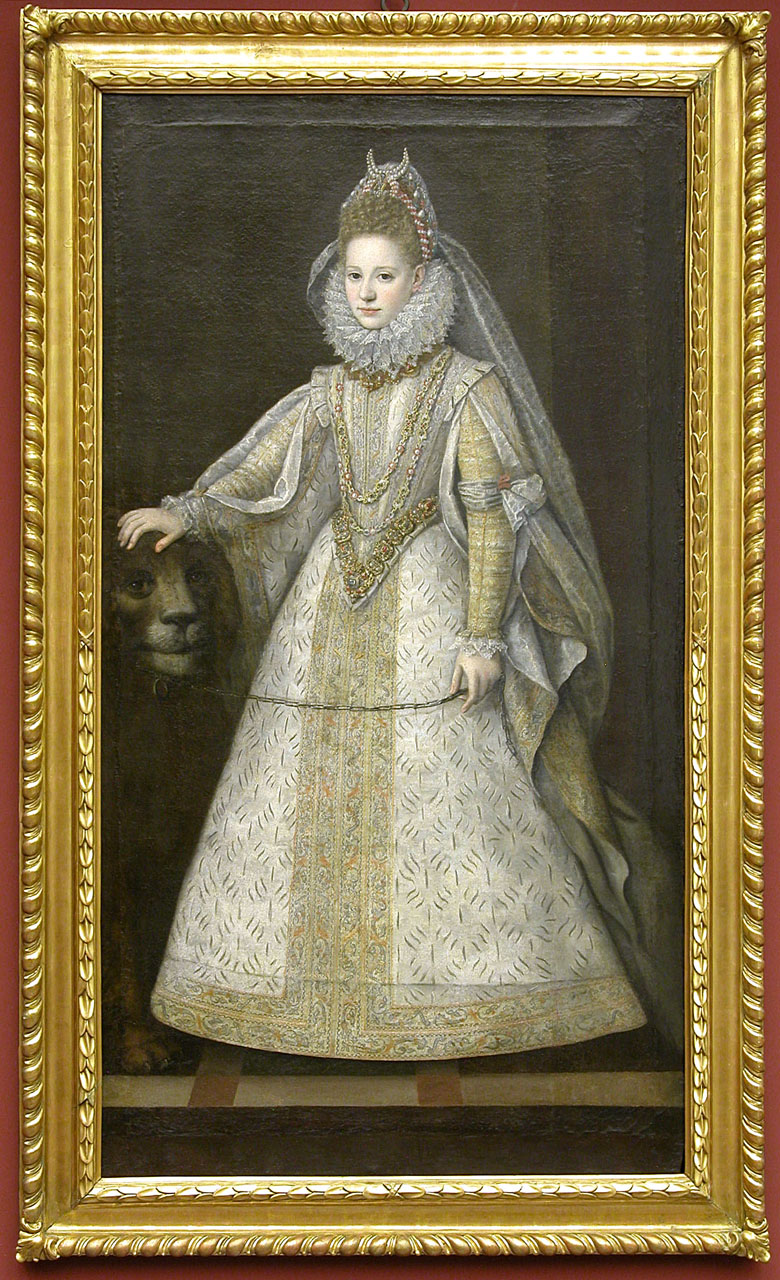 ritratto di principessa con leone, ritratto di Caterina Micaela d'Austria (dipinto, opera isolata) di Caracca Giovanni (attribuito) - ambito fiammingo, ambito piemontese (ultimo quarto sec. XVI)