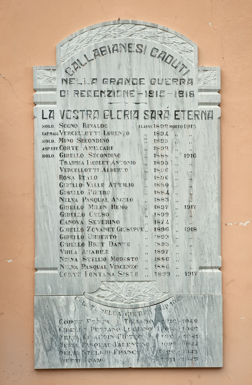 soggetto assente (lapide commemorativa ai caduti) - ambito piemontese (primo quarto sec. XX)