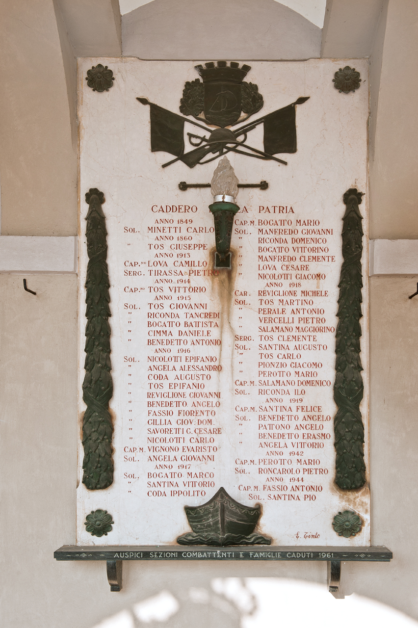 stemma del comune di Azeglio (lapide commemorativa ai caduti) di Tinto Ettore (primo quarto, metà, seconda metà sec. XX, sec. XX, sec. XX)