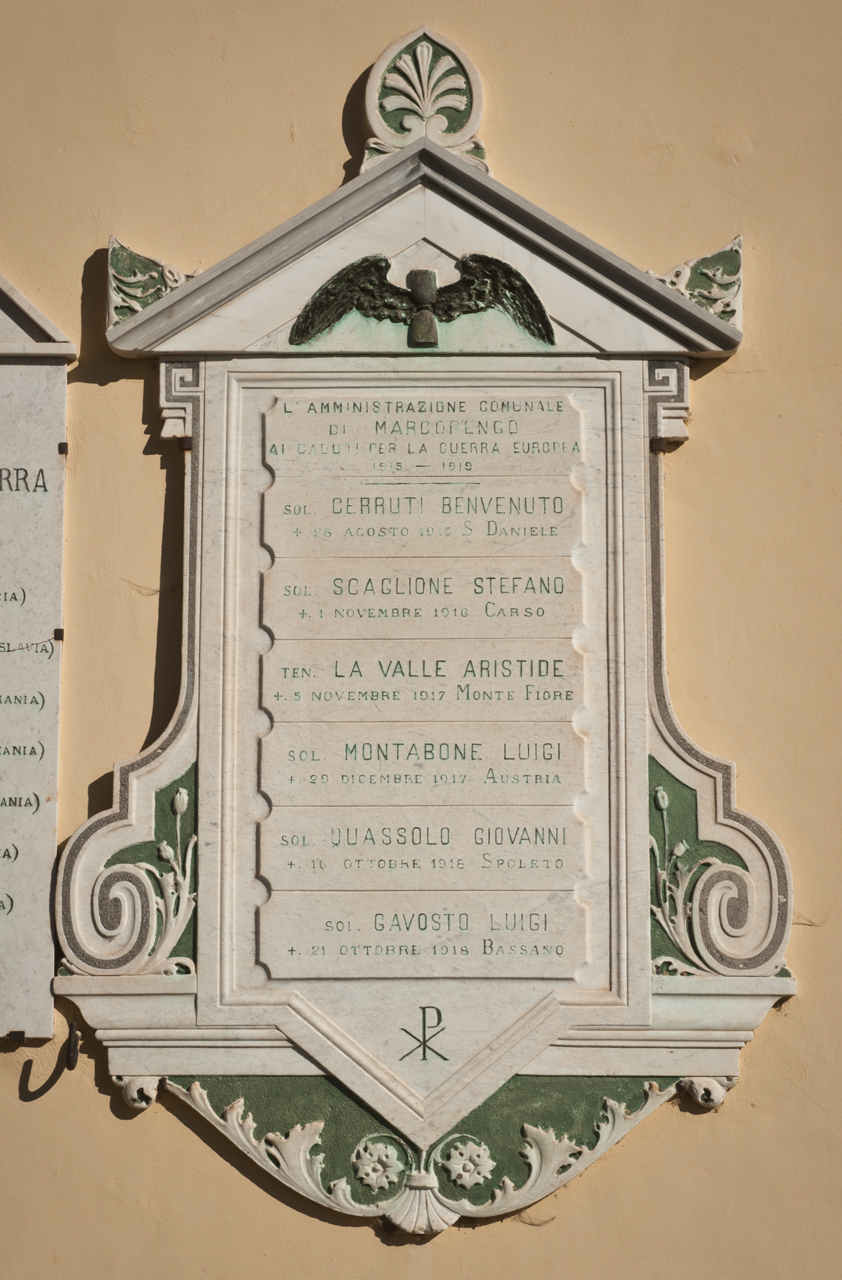 allegoria eucaristica (lapide commemorativa ai caduti) - produzione piemontese (primo quarto sec. XX)