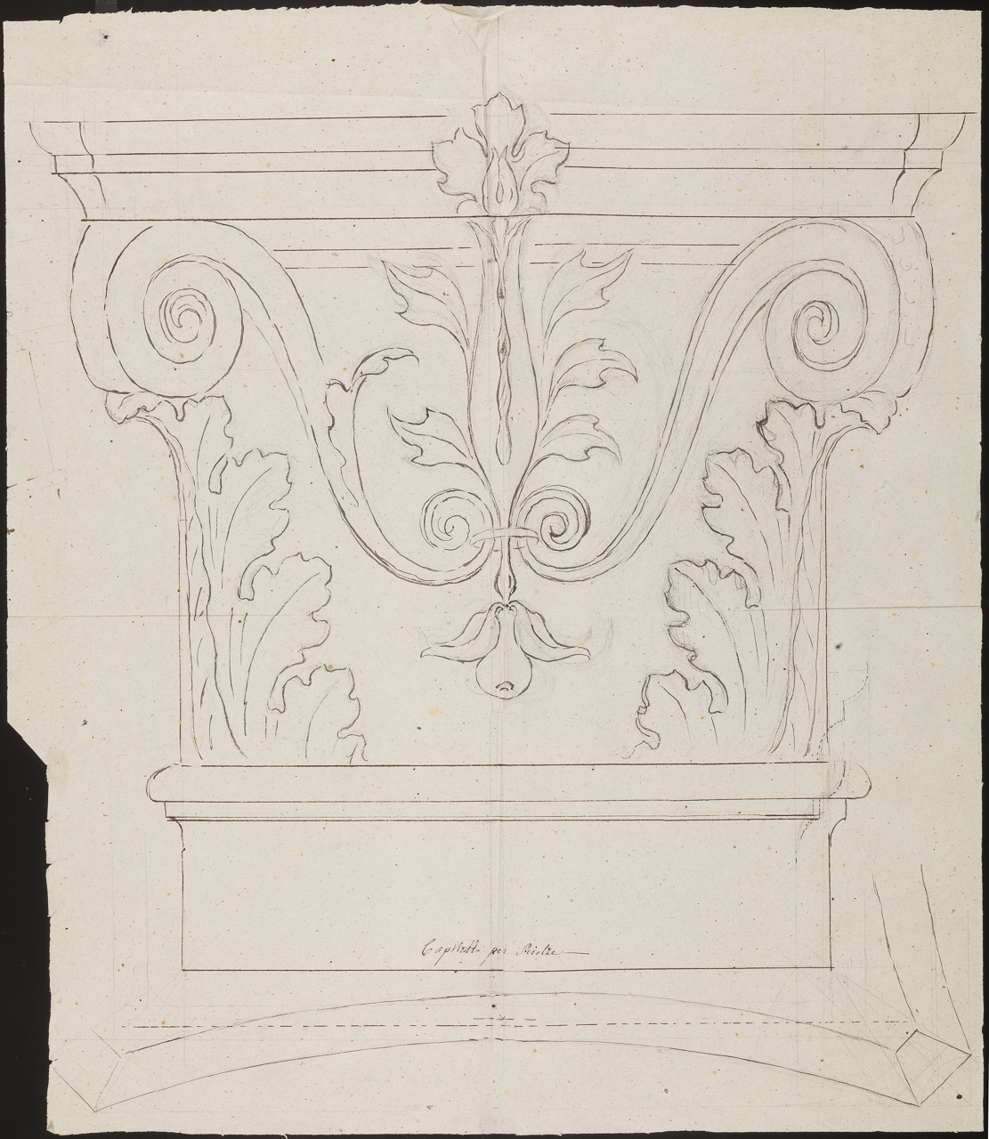 prospetto e aggetto di capitello (disegno, opera isolata) di Arborio Mella Edoardo (attribuito) (sec. XIX)