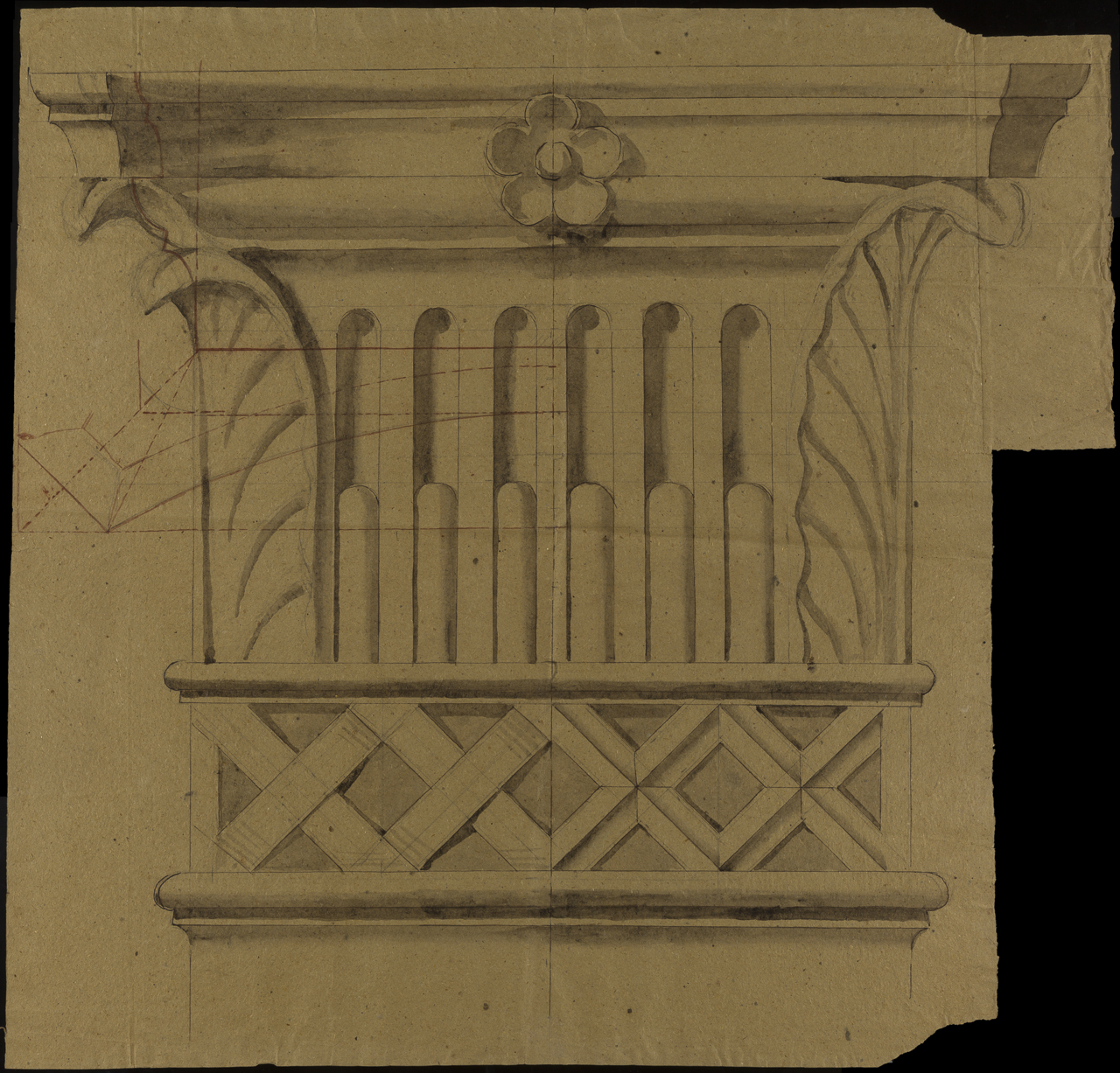 prospetto di capitello (disegno, opera isolata) di Arborio Mella Edoardo (attribuito) (sec. XIX)