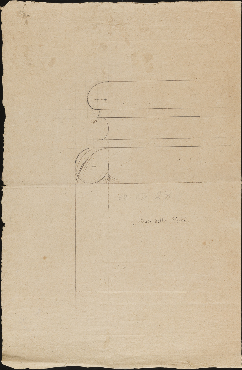 prospetto di base di colonna di portale (disegno, opera isolata) di Arborio Mella Edoardo (attribuito) (sec. XIX)