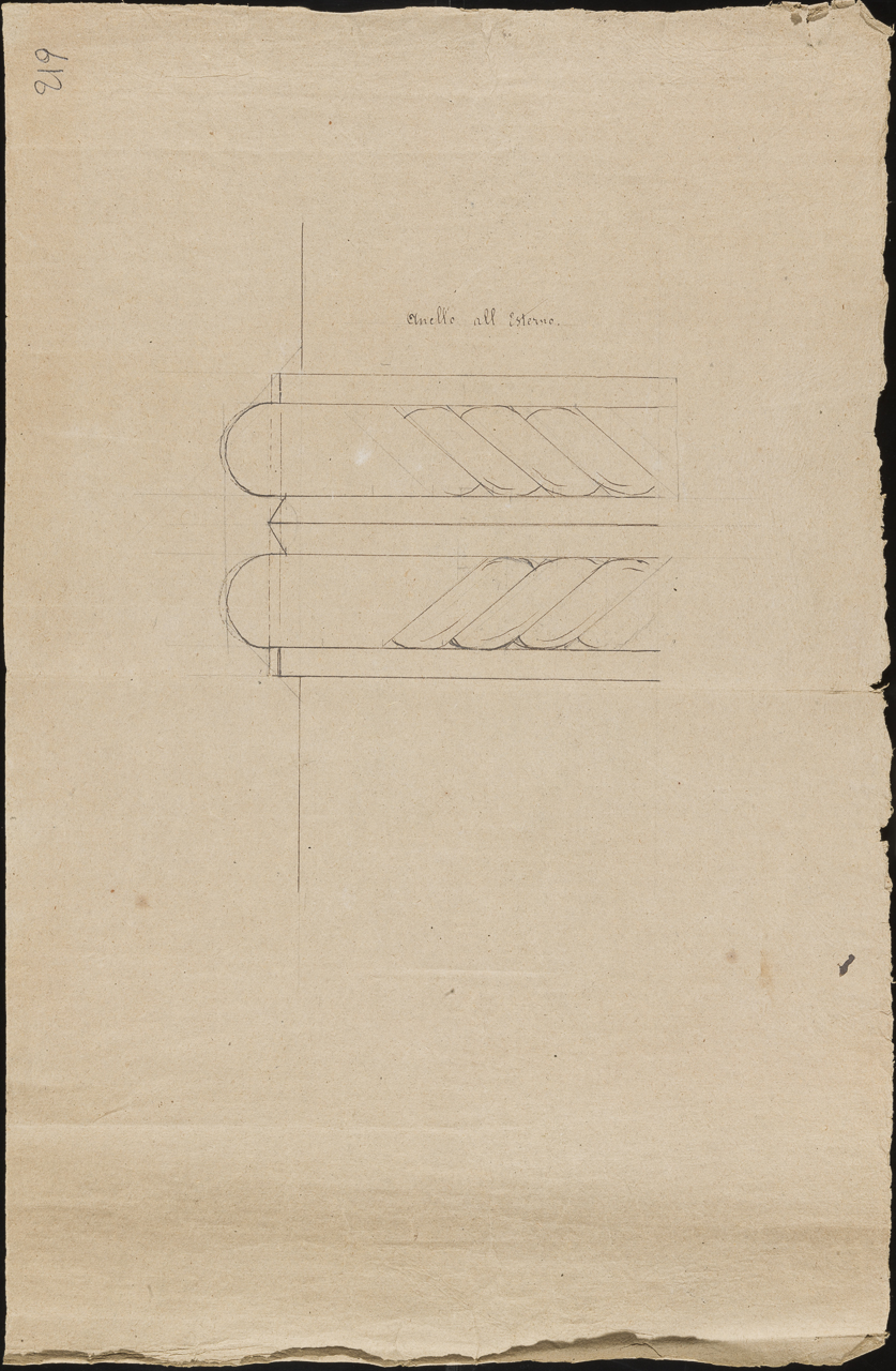studio per colonna ad anelli a motivo di corda ritorta (disegno, opera isolata) di Arborio Mella Edoardo (attribuito) (sec. XIX)