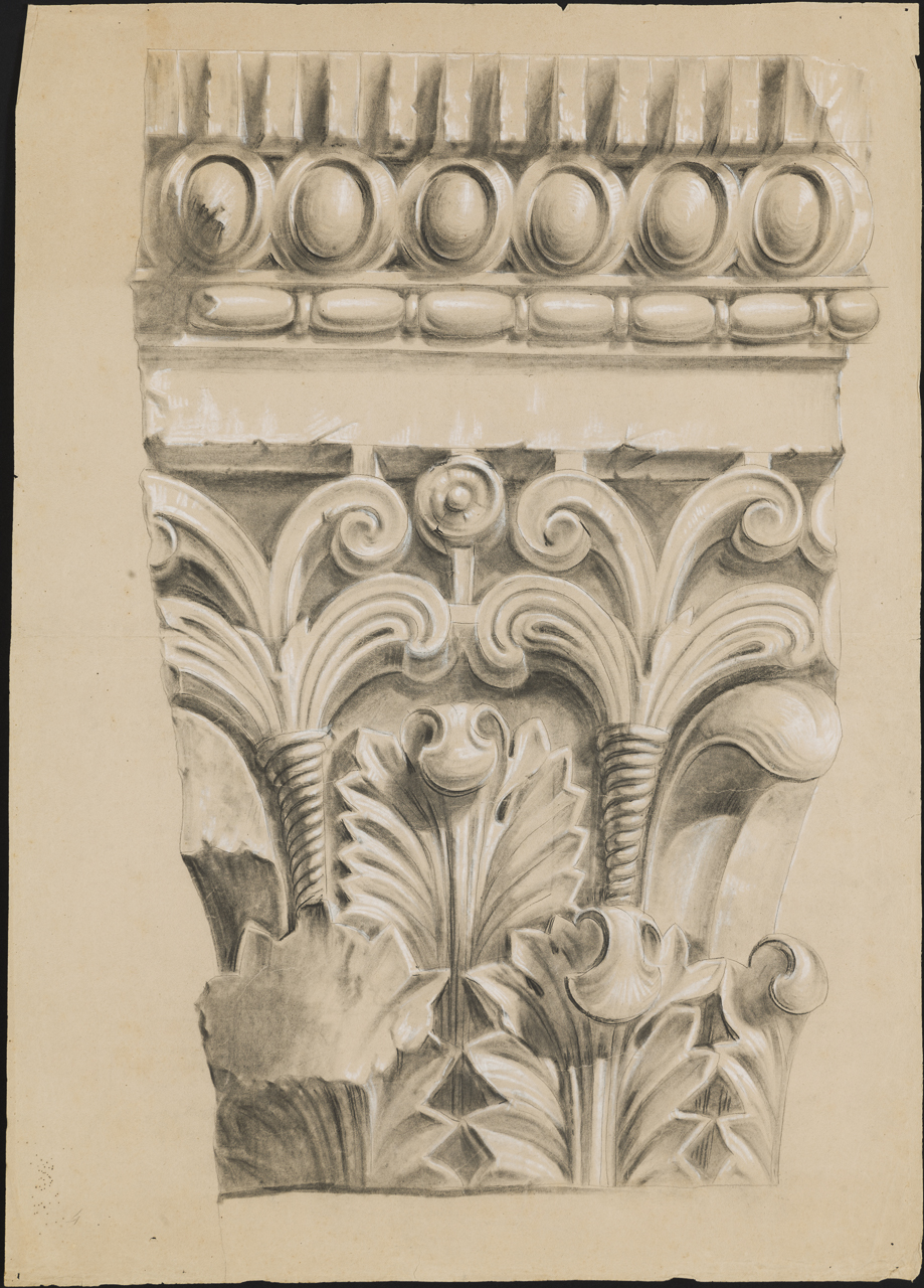 prospetto di capitello con decorazione corinzio (disegno, opera isolata) di Isella Pietro (attribuito) (sec. XIX)