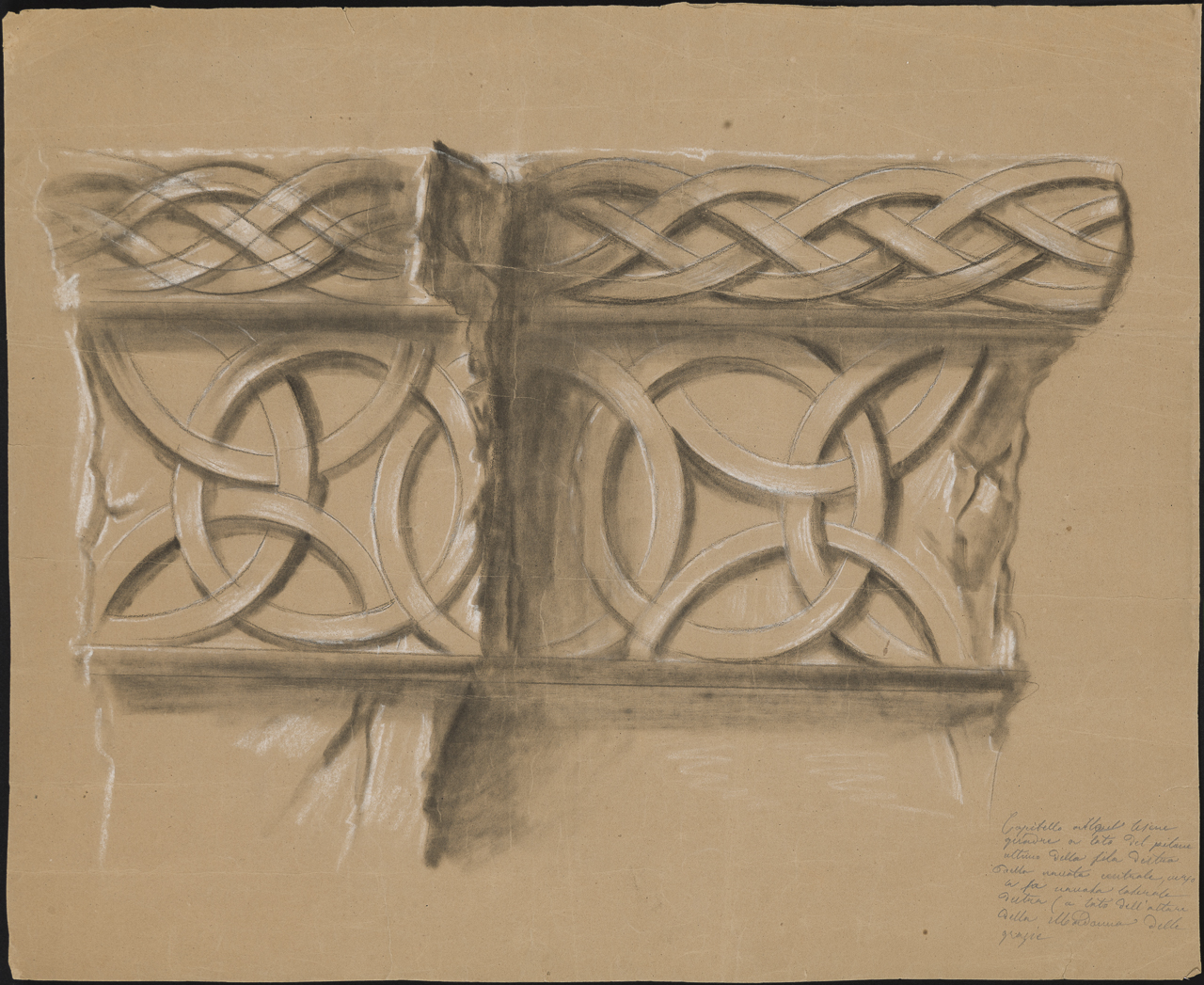 prospetto di semicapitello con motivo a nastro intrecciato (disegno, opera isolata) di Isella Pietro (attribuito) (sec. XIX)