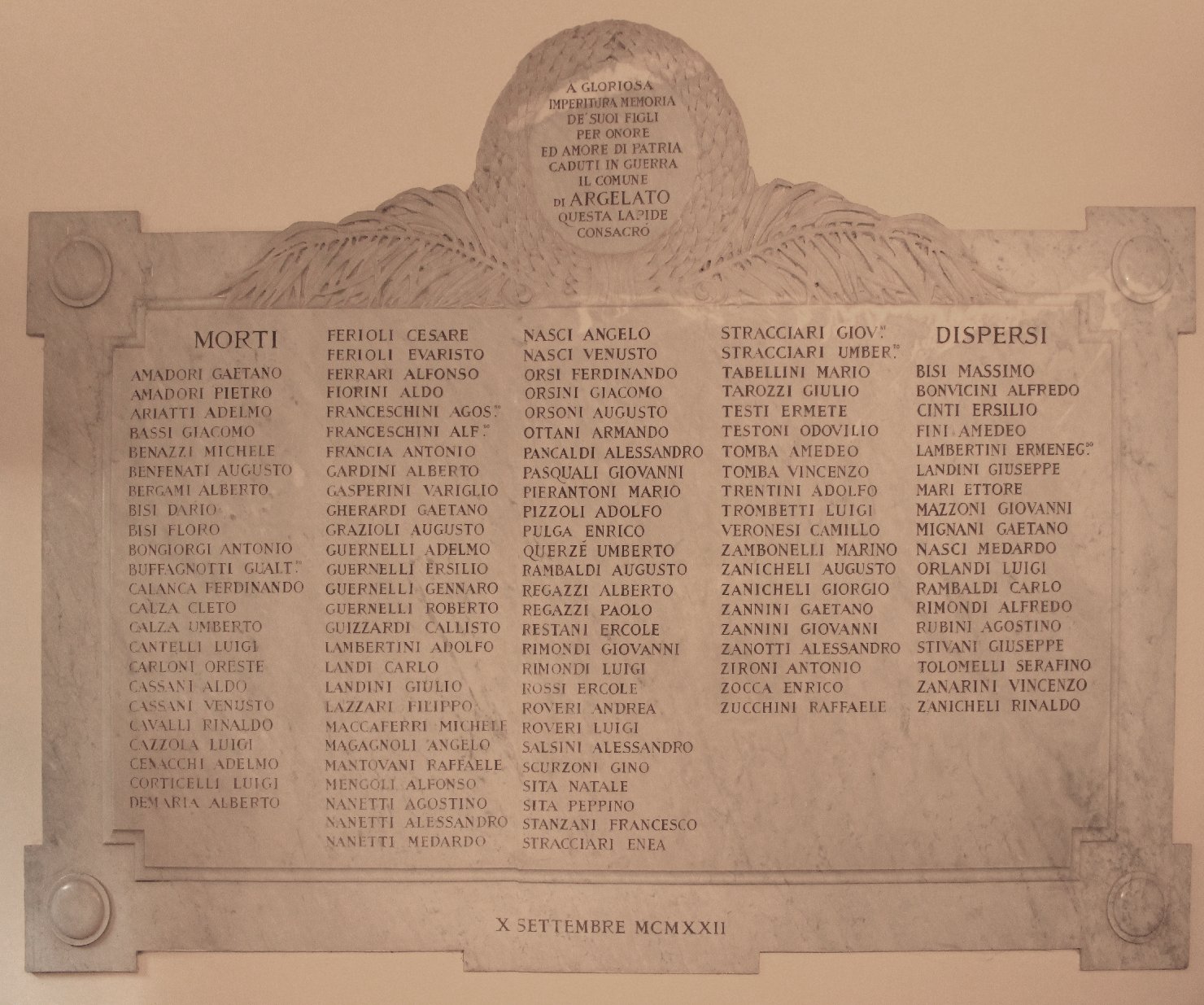 lapide commemorativa ai caduti - bottega bolognese (sec. XX)