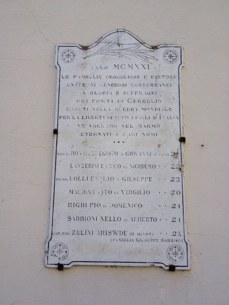 lapide commemorativa ai caduti - ambito bolognese (sec. XX)