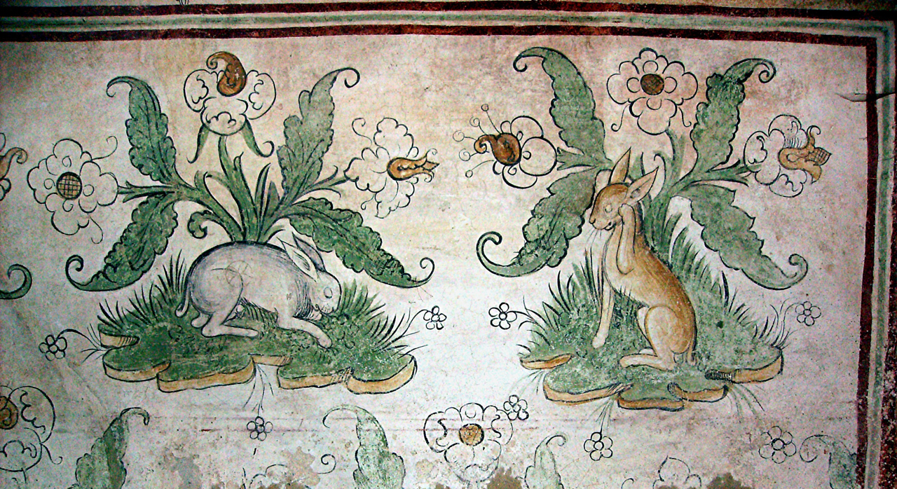 motivi decorativi vegetali e animali (dipinto murale, elemento d'insieme) - ambito lombardo (terzo quarto, secondo quarto sec. XV, sec. XX)