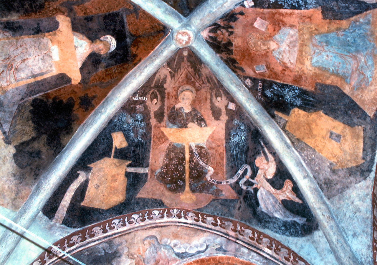 San Matteo Evangelista (dipinto murale, elemento d'insieme) - ambito lombardo (terzo quarto sec. XV)