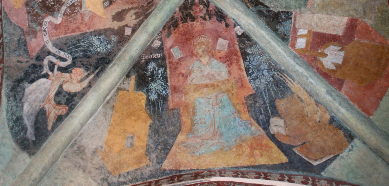 San Marco Evangelista (dipinto murale, elemento d'insieme) - ambito lombardo (terzo quarto sec. XV)