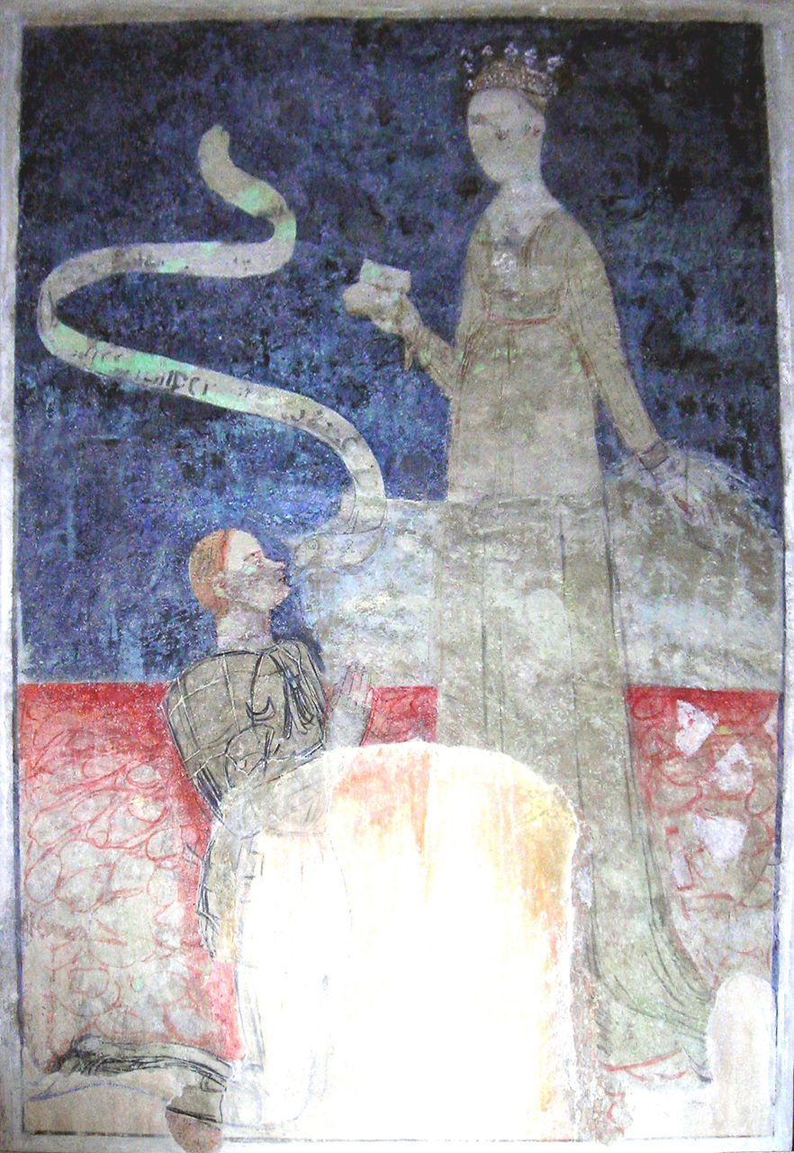 Santa Caterina d'Alessandria venerata da un cavaliere (dipinto murale, elemento d'insieme) - ambito lombardo (terzo quarto sec. XV)