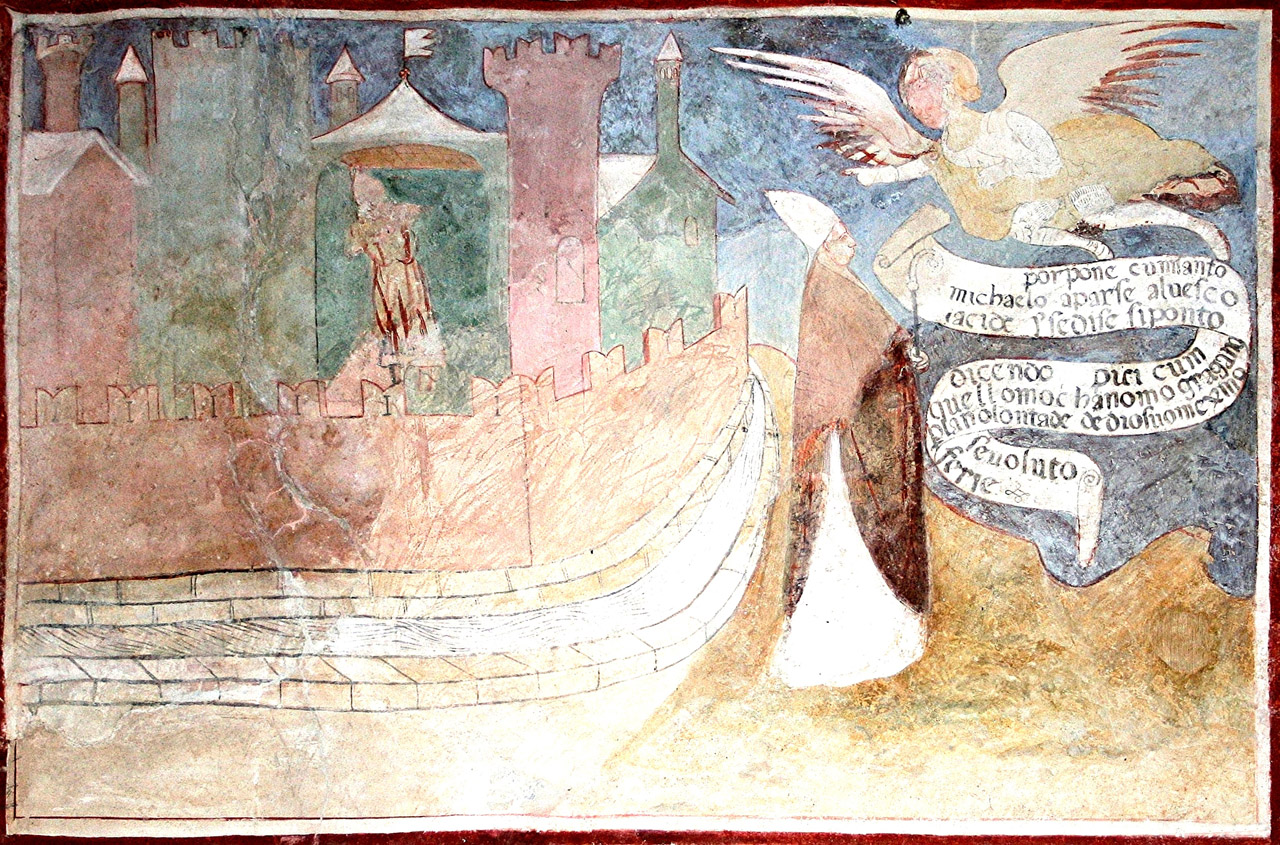 San Michele Arcangelo appare al vescovo di Siponto (dipinto murale, elemento d'insieme) - ambito lombardo (seconda metà sec. XV)