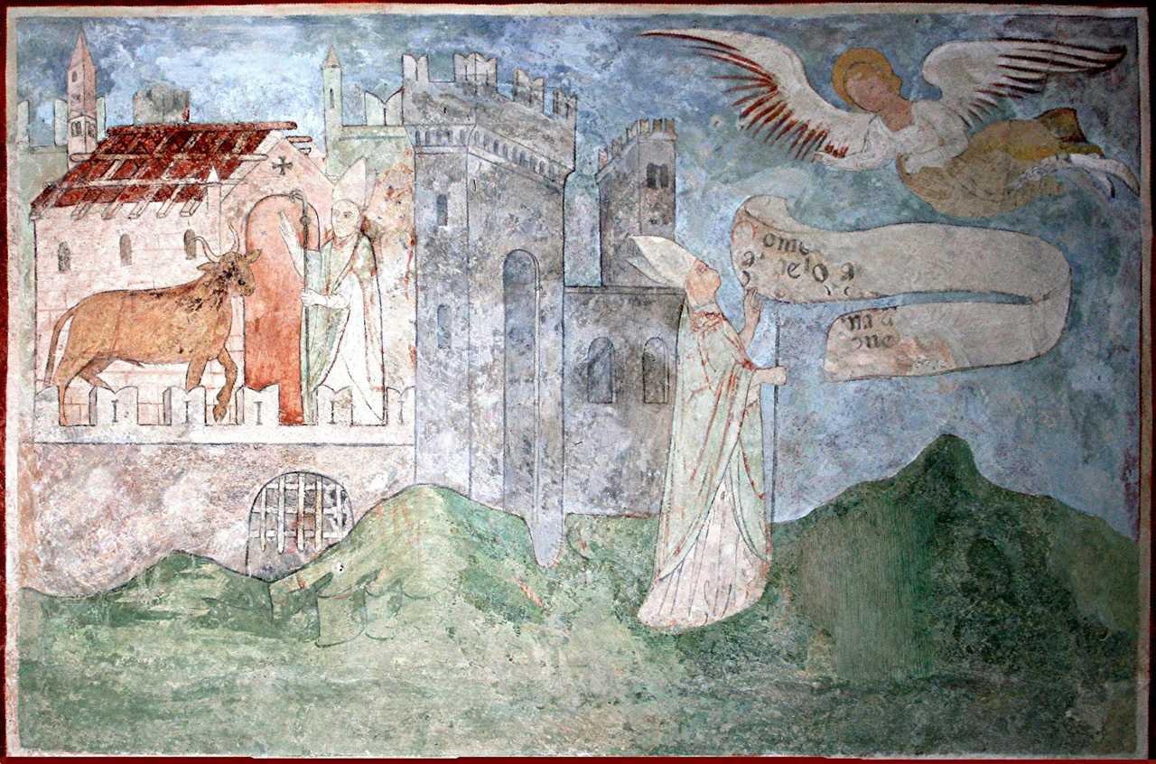 miracolo del toro impazzito (dipinto murale, elemento d'insieme) - ambito lombardo (seconda metà sec. XV)