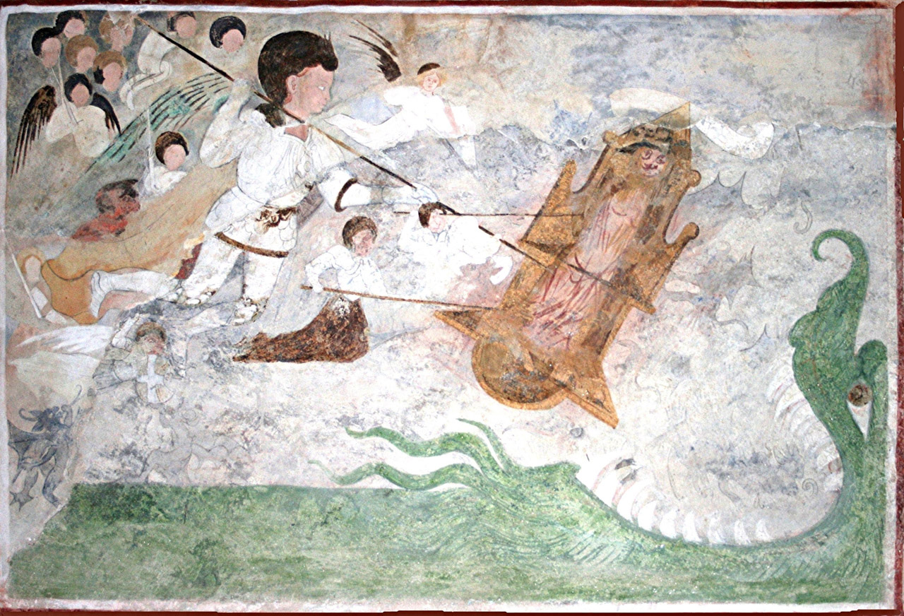 San Michele Arcangelo combatte Satana (dipinto murale, elemento d'insieme) - ambito lombardo (seconda metà sec. XV)