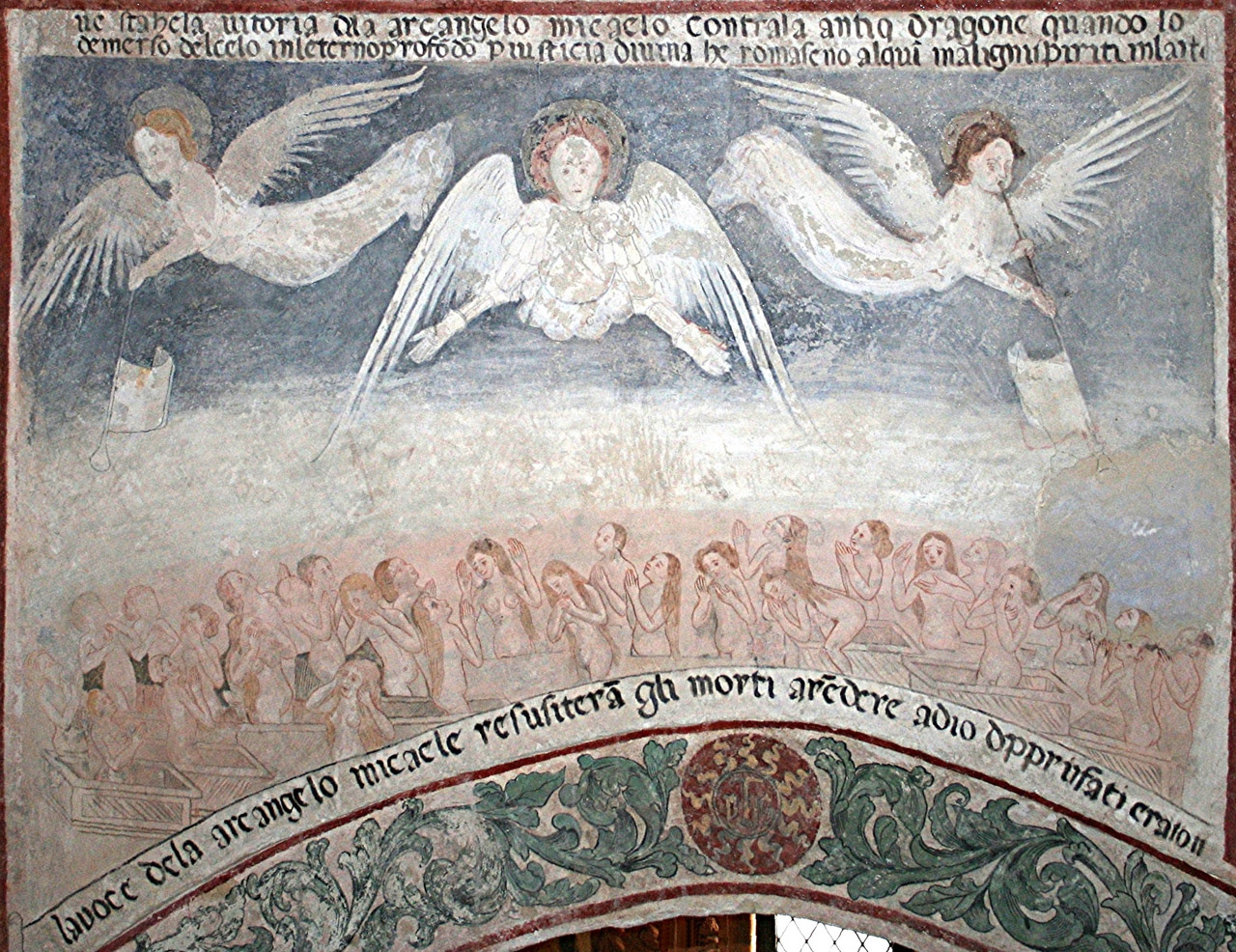 San Michele Arcangelo resuscita i morti (dipinto murale, elemento d'insieme) - ambito lombardo (seconda metà sec. XV)