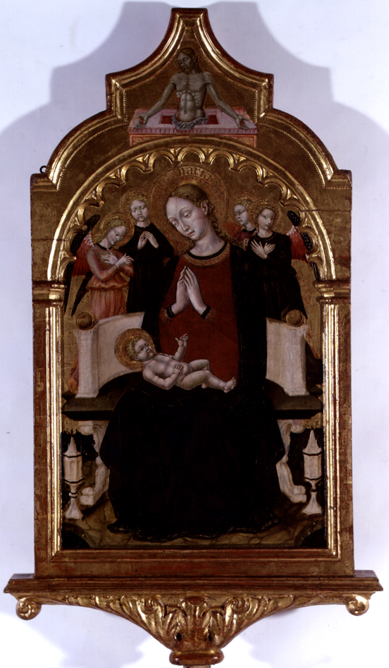 Madonna in trono con Bambino, angeli e Cristo nel sepolcro (stendardo processionale, elemento d'insieme) di Luca di Paolo di Matelica (attribuito) (seconda metà sec. XV)