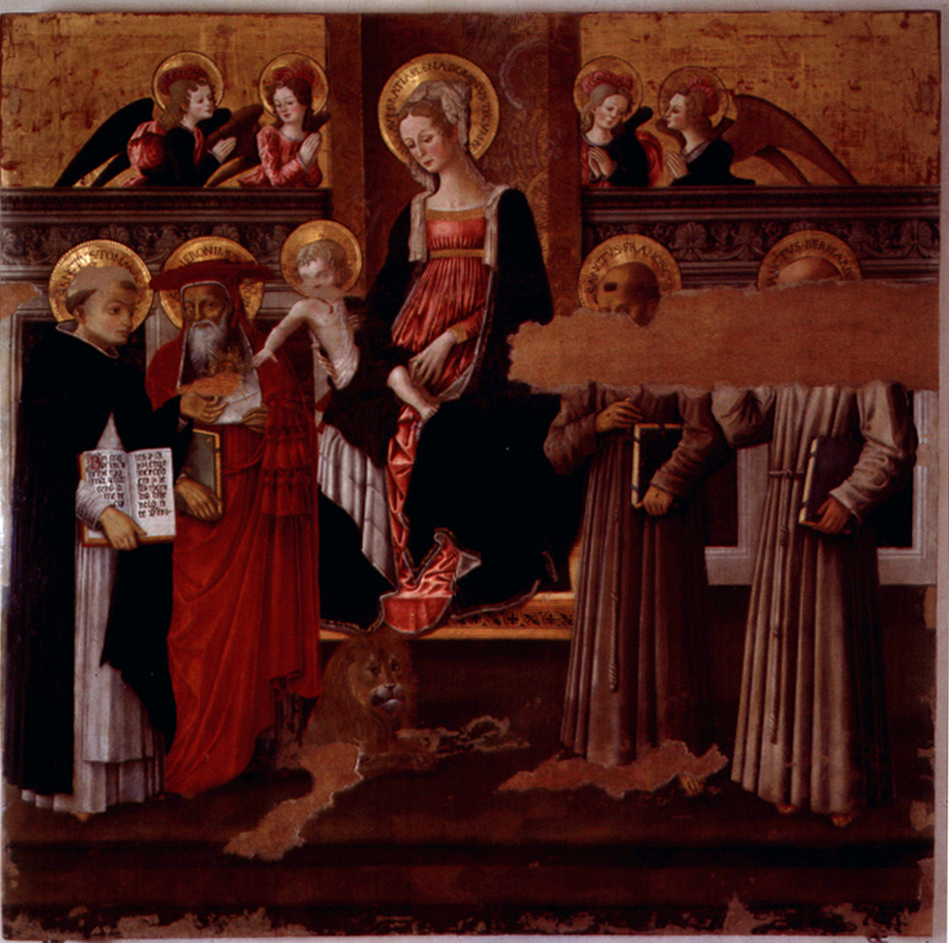 Madonna in trono con Bambino, Santi e angeli (dipinto, opera isolata) di Bonfigli Benedetto (attribuito) (metà sec. XV)