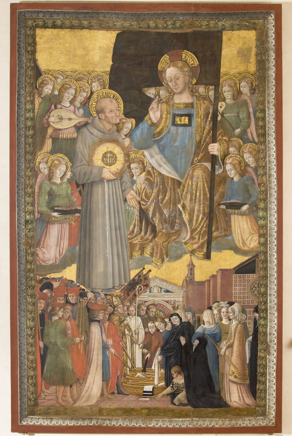 San Bernardino raccomanda i perugini a Cristo (stendardo processionale, opera isolata) di Bonfigli Benedetto (attribuito) (terzo quarto sec. XV)