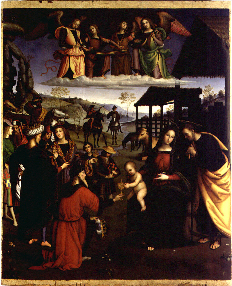 adorazione dei Re Magi (dipinto, opera isolata) di Eusebio da San Giorgio (e aiuti) (inizio sec. XVI)