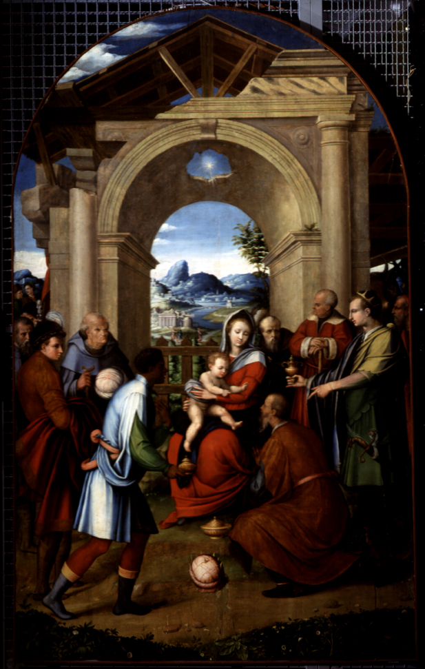 adorazione dei Re Magi (dipinto, opera isolata) di Alfani Domenico (attribuito) (sec. XVI)