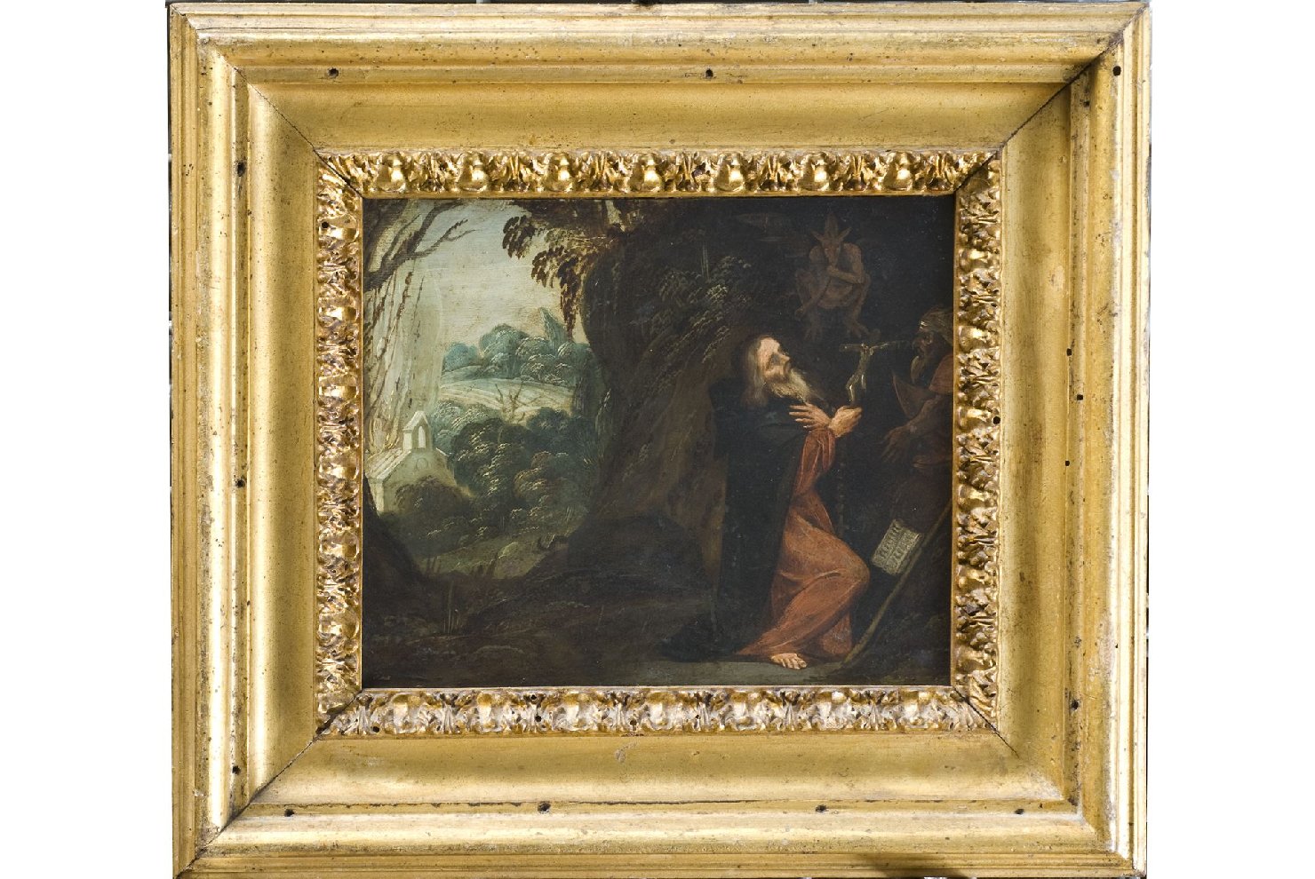 Sant'Antonio Abate parla col demonio (dipinto, opera isolata) - ambito dell'Italia centrale (fine/inizio secc. XVI/ XVII)