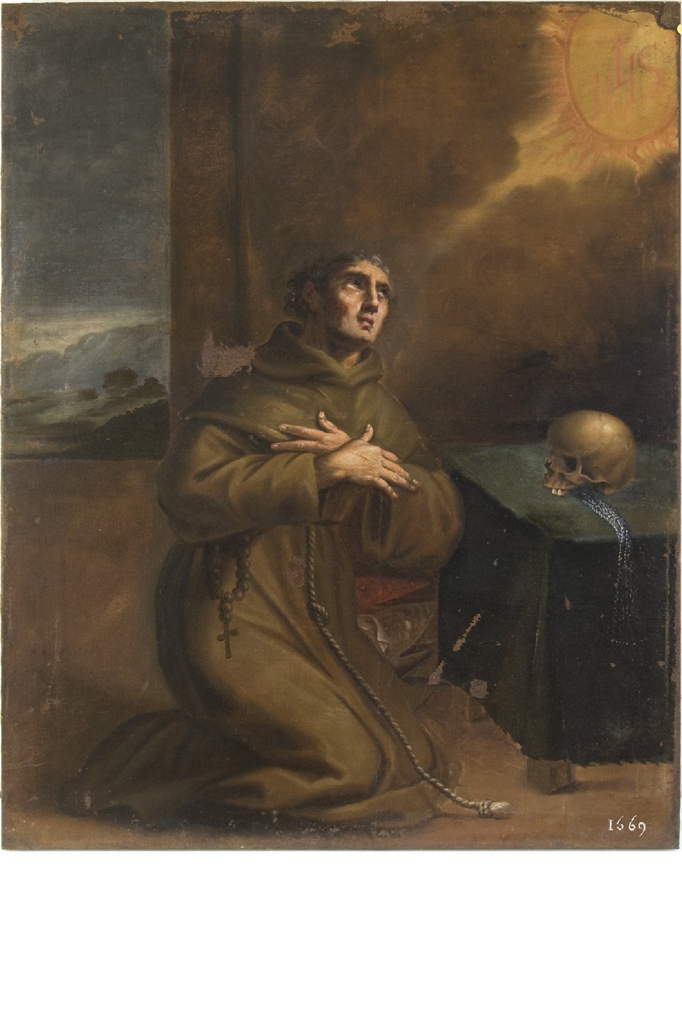 estasi di San Bernardino (dipinto, opera isolata) di Carlone Giovanni Andrea (attribuito) (sec. XVII)