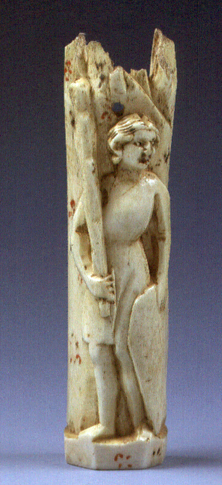 figura maschile con clava e scudo (placchetta, elemento d'insieme) di Bottega degli Embriachi (prima metà sec. XV)