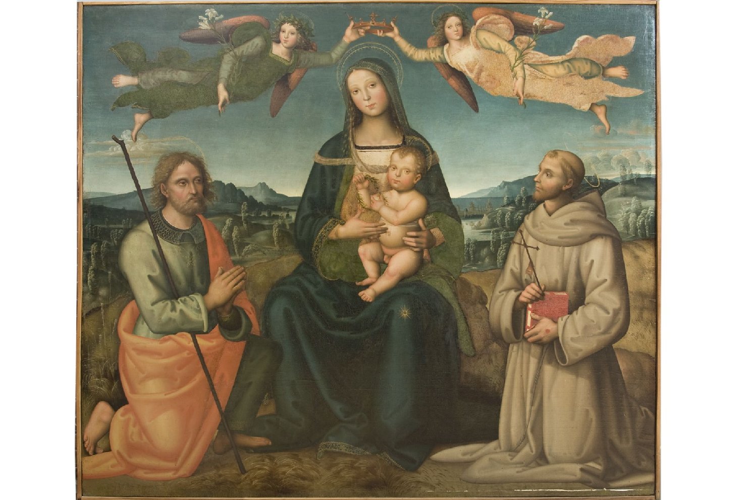 Madonna con Bambino, Santi e angeli (dipinto, opera isolata) di Vannucci Pietro detto il Perugino (bottega) (primo quarto sec. XVI)