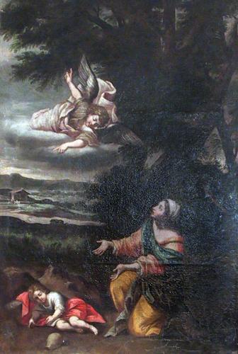 Agar e Ismaele nel deserto confortati dall'angelo (dipinto, opera isolata) - ambito napoletano (sec. XVII)