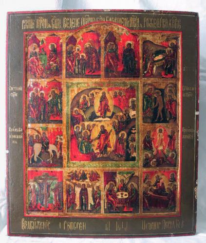 Dodecaorto, episodi del Nuovo Testamento (icona, opera isolata) - ambito russo (sec. XVIII)