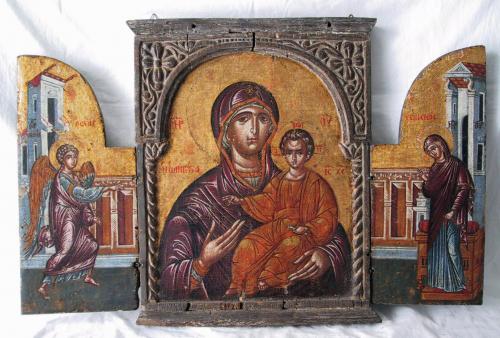 Madonna con Bambino (trittico, opera isolata) - ambito greco (sec. XVI)