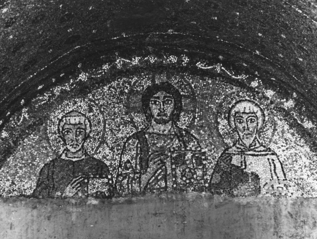 Gesù Cristo benedicente tra i santi Zenone e Valentino (decorazione musiva, complesso decorativo) - ambito romano (sec. IX)