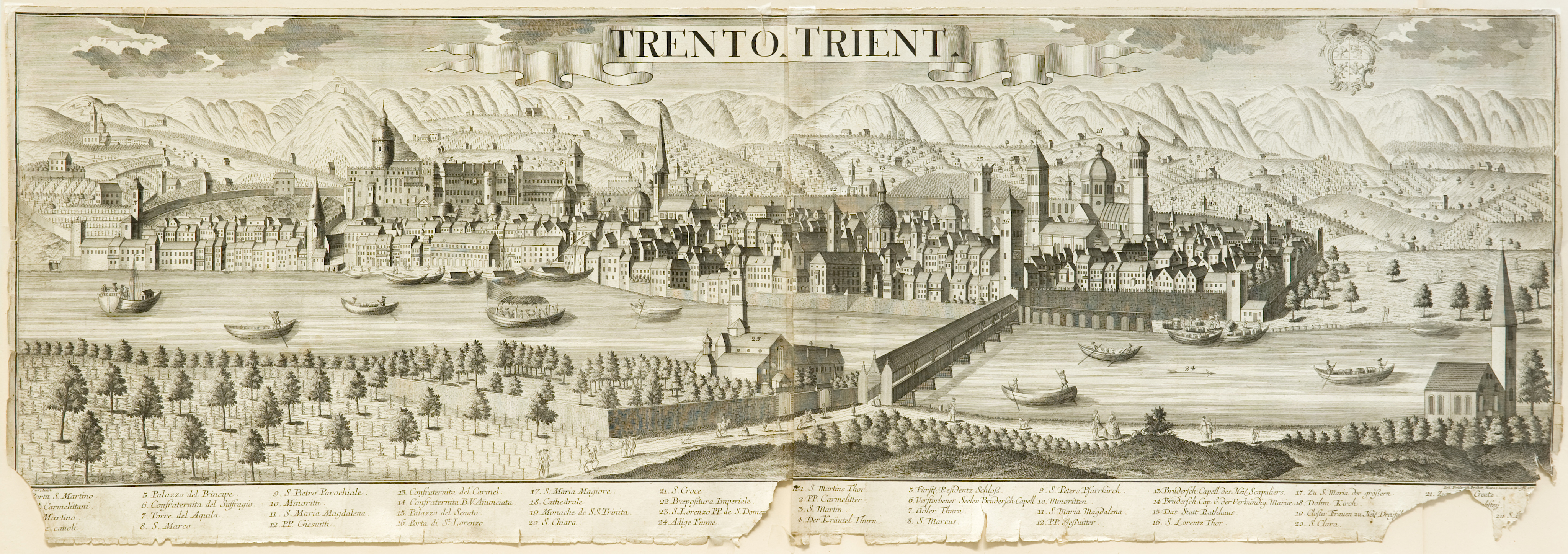 veduta di Trento (stampa) di Werner Friedrich Bernhard (prima metà sec. XVIII)