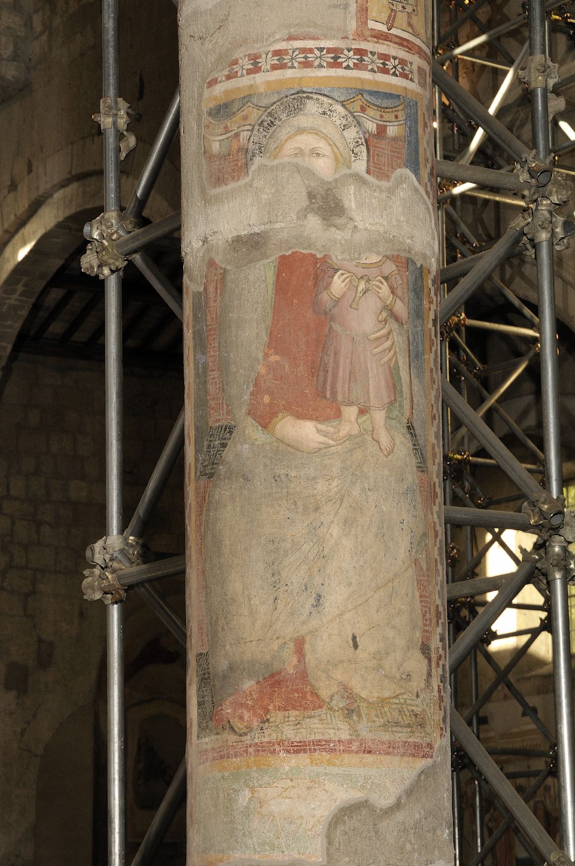 Madonna con Bambino che tiene in mano un uccellino (dipinto murale) - ambito laziale (sec. XIV)