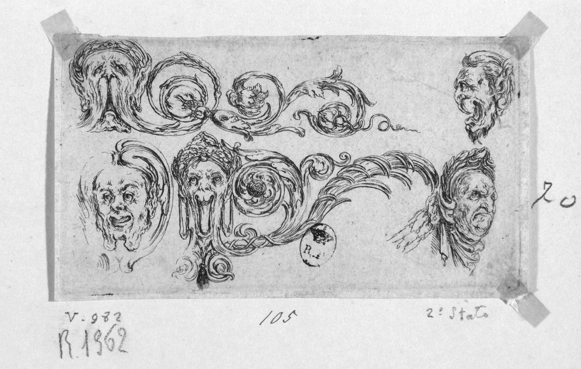 fregi e mascheroni (stampa, serie) di Della Bella Stefano (sec. XVII)