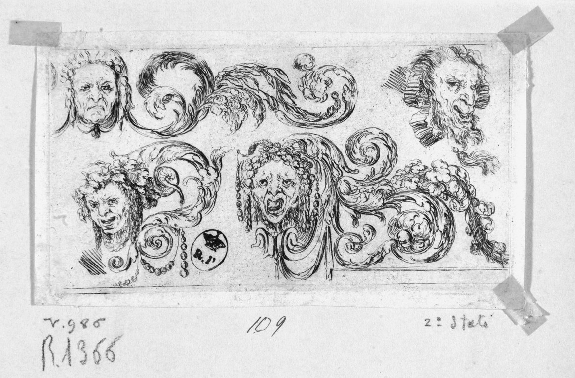 fregi e mascheroni (stampa, serie) di Della Bella Stefano (sec. XVII)