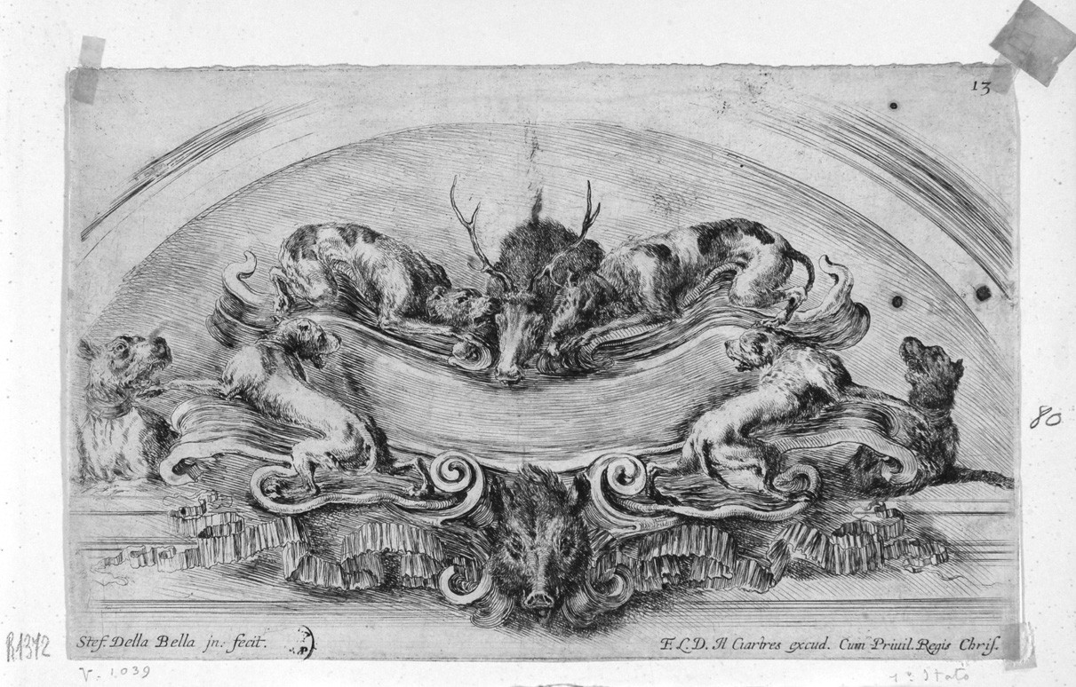 cartiglio (stampa smarginata, serie) di Della Bella Stefano (sec. XVII)