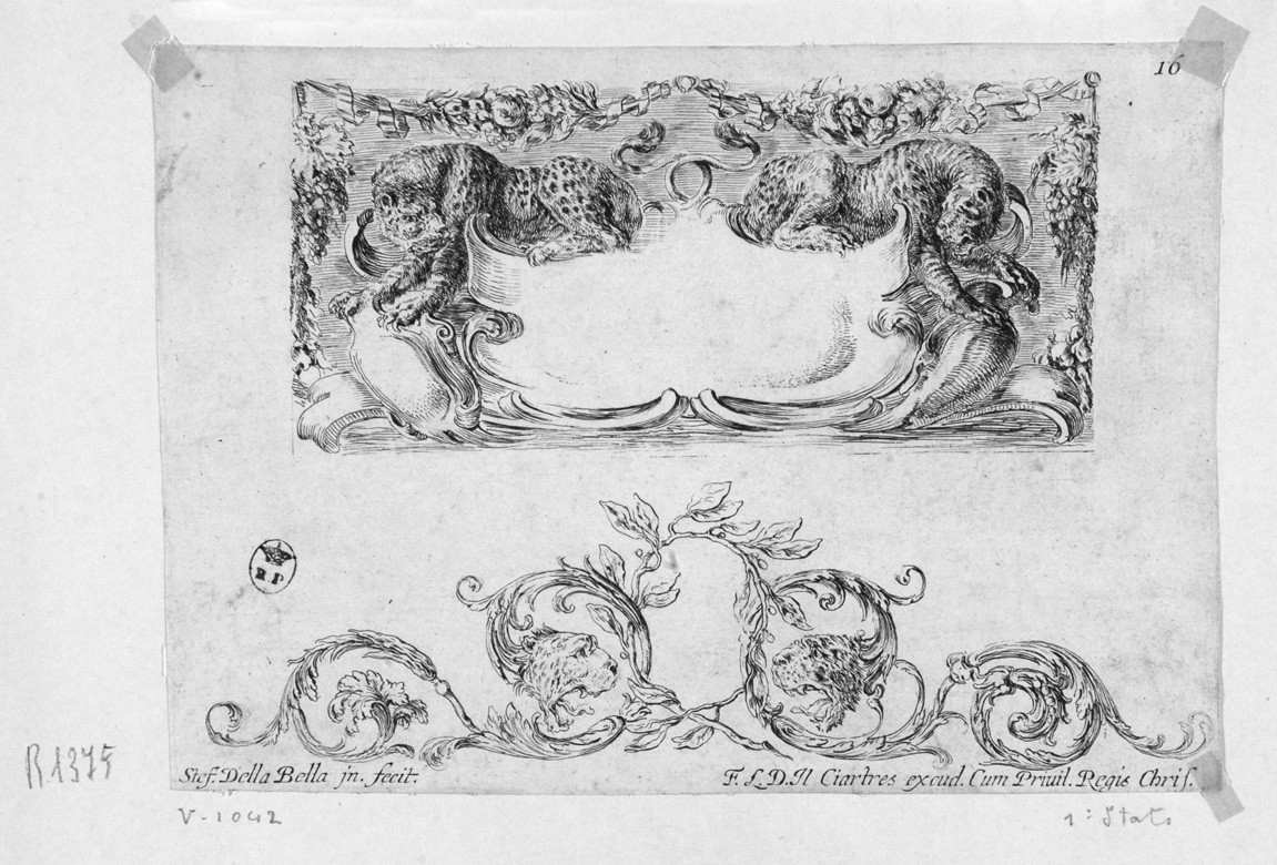 cartiglio e fregio (stampa, serie) di Della Bella Stefano (sec. XVII)