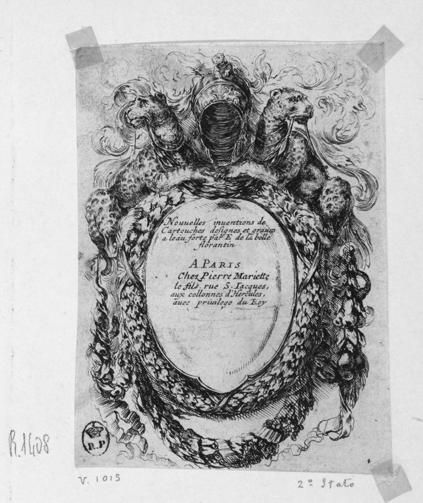 frontespizio a cartiglio (stampa smarginata, serie) di Della Bella Stefano (sec. XVII)