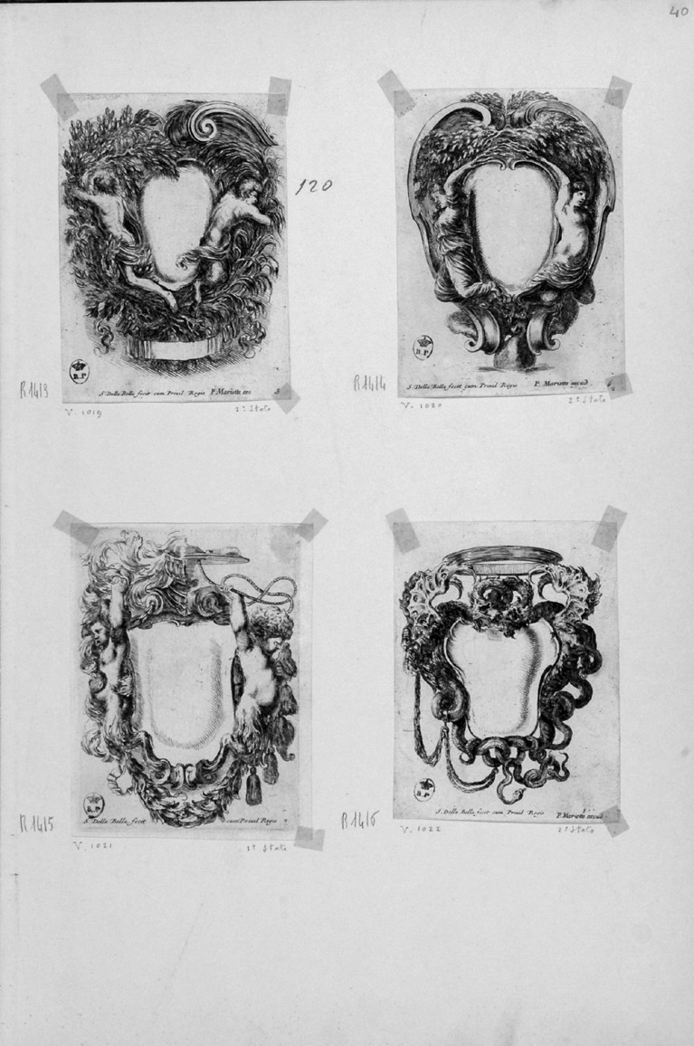 cartiglio (stampa smarginata, serie) di Della Bella Stefano (sec. XVII)