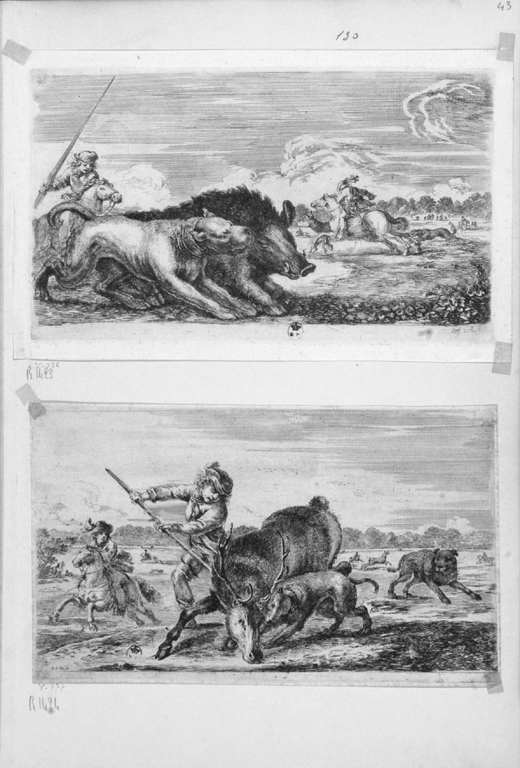 caccia al cinghiale (stampa, serie) di Della Bella Stefano (sec. XVII)