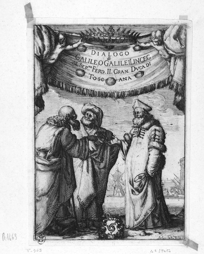Dialogo di Galileo Galilei Linceo, frontespizio (stampa) di Della Bella Stefano (sec. XVII)