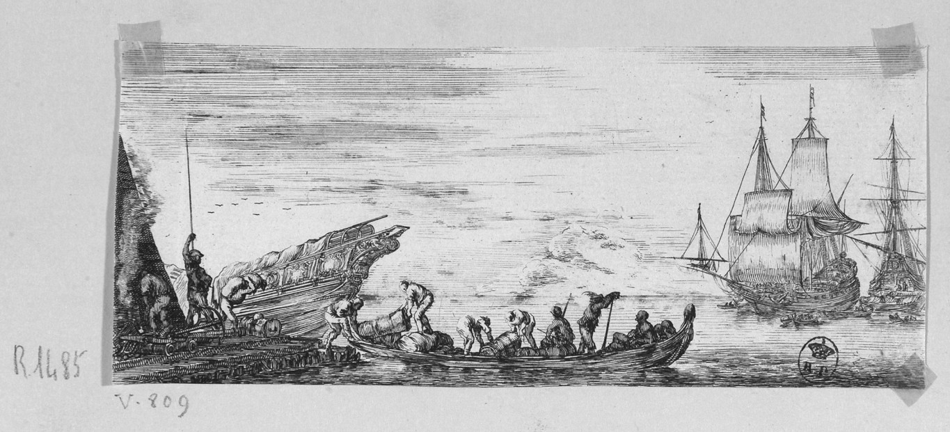 navi all'approdo (stampa smarginata/ tagliata, serie) di Della Bella Stefano (sec. XVII)