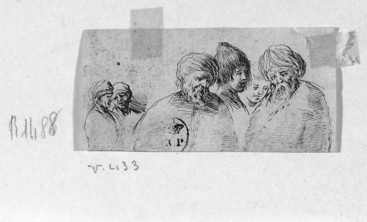 figure e teste maschili (stampa smarginata/ tagliata) di Della Bella Stefano (sec. XVII)