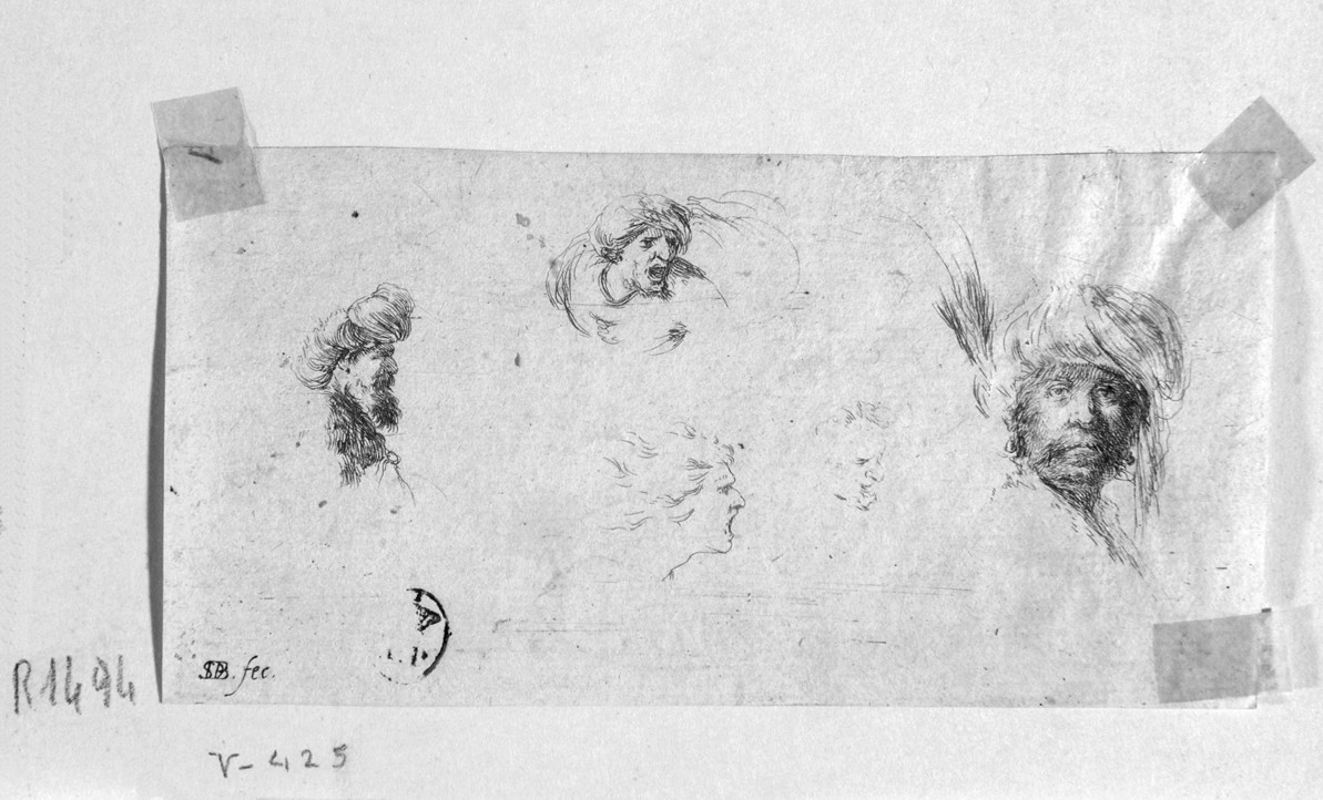 teste maschili con turbante (stampa smarginata) di Della Bella Stefano (sec. XVII)