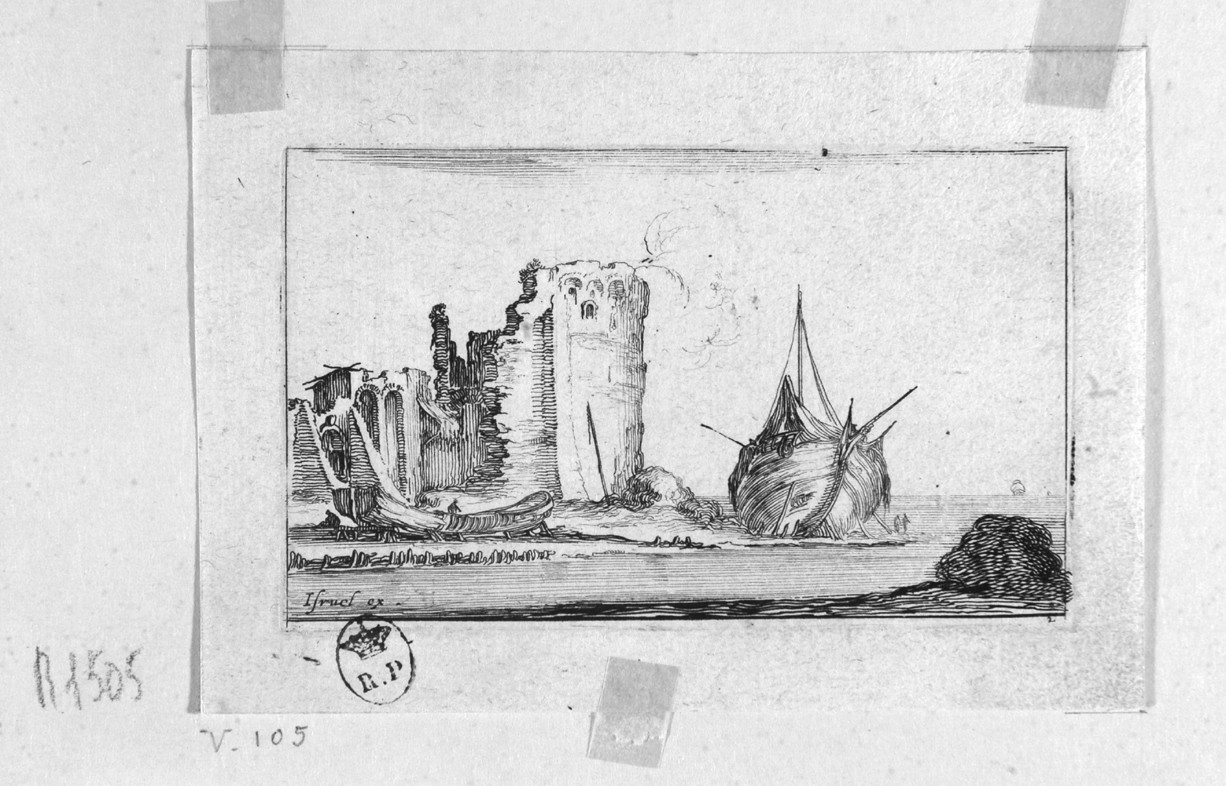 imbarcazioni arenate e rovine (stampa, serie) di Della Bella Stefano (sec. XVII)