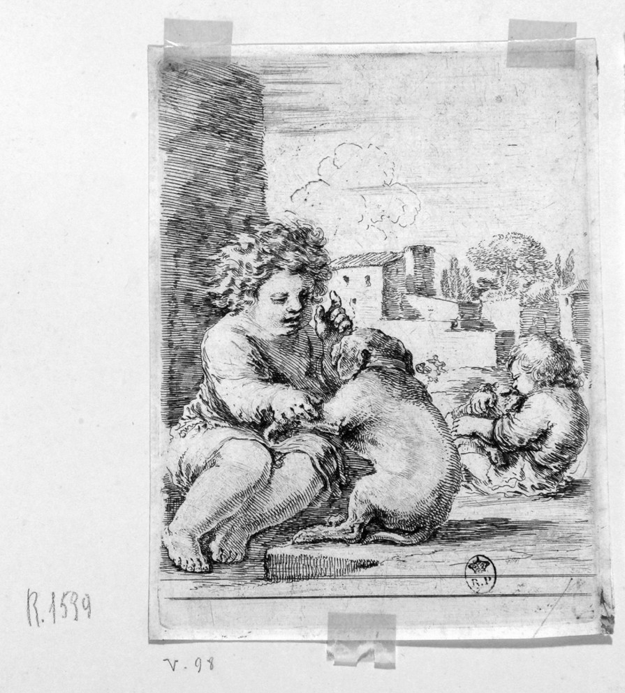 bambini con cani (stampa) di Della Bella Stefano (sec. XVII)